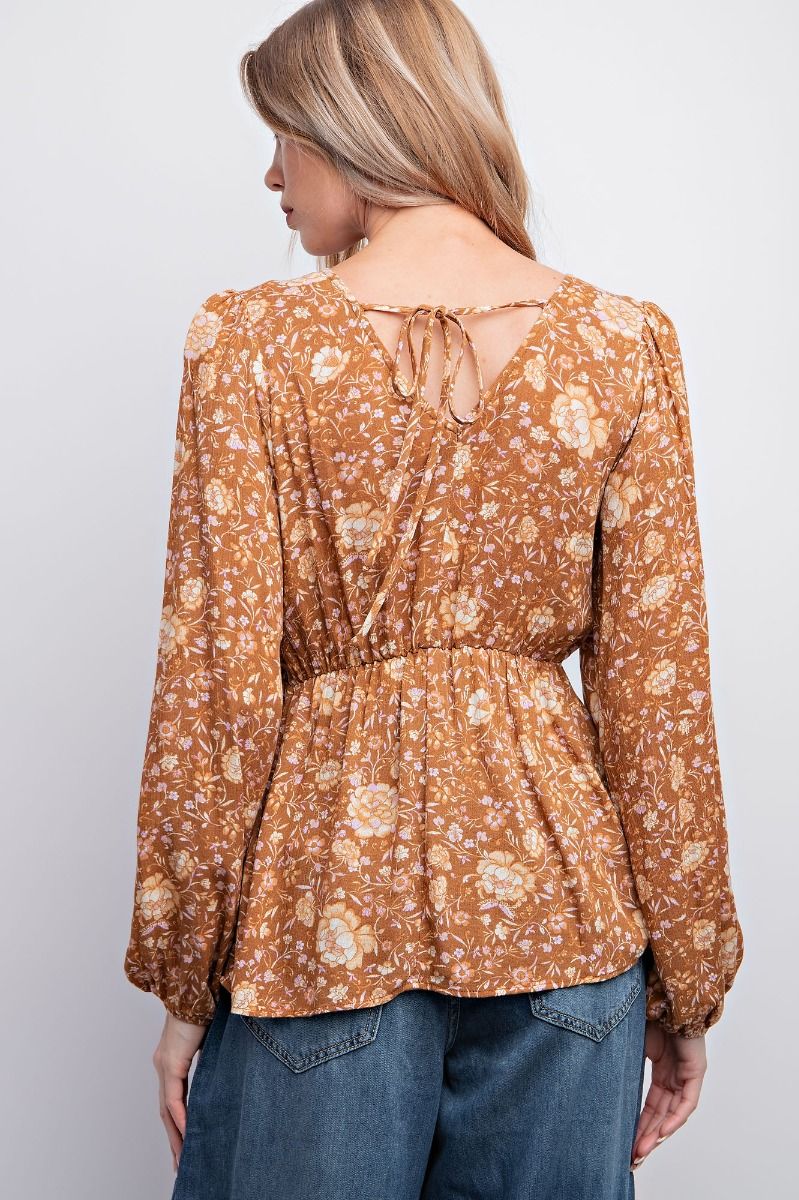 Easel Floral Printed Gauze Peplum Top | Wilson Company Store